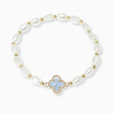 102767, CLOVER ACCENT FRESHWATER PEARL STRETCH BRACELET
