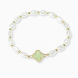 102767, CLOVER ACCENT FRESHWATER PEARL STRETCH BRACELET