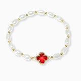 102767, CLOVER ACCENT FRESHWATER PEARL STRETCH BRACELET