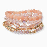 102769, CLOVER ACCENT MULTI LAYERED BEADED STRETCH BRACELET