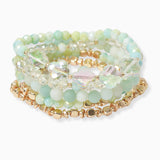 102769, CLOVER ACCENT MULTI LAYERED BEADED STRETCH BRACELET