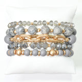 102771, WOOD & SEMI PRECIOUS STONE MULTI LAYERED BEADED STRETCH BRACELET