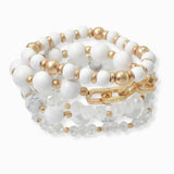 102771, WOOD & SEMI PRECIOUS STONE MULTI LAYERED BEADED STRETCH BRACELET