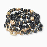 102771, WOOD & SEMI PRECIOUS STONE MULTI LAYERED BEADED STRETCH BRACELET