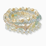 102773, PAVE CROSS ACCENT MULTI LAYERED BEADED STRETCH BRACELET