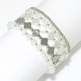102778, CLOVER ACCENT MULTI LAYERED PEARL BEADED STRETCH BRACELET