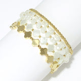 102778, CLOVER ACCENT MULTI LAYERED PEARL BEADED STRETCH BRACELET