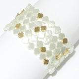 102779, CLOVER ACCENT MULTI LAYERED PEARL BEADED STRETCH BRACELET