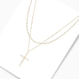 102782, CROSS CHARM DOUBLE LAYERED BEADED NECKLACE