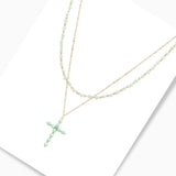 102782, CROSS CHARM DOUBLE LAYERED BEADED NECKLACE