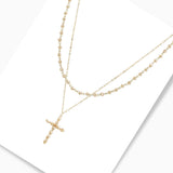 102782, CROSS CHARM DOUBLE LAYERED BEADED NECKLACE