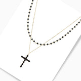 102782, CROSS CHARM DOUBLE LAYERED BEADED NECKLACE