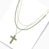 102783, CROSS CHARM BEADED MULTI LAYERED NECKLACE