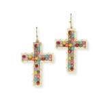 102787, CROSS BEADED DANGLE EARRING