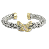 107471, 14K GOLD PLATED CUBIC ZIRCONIA X ACCENT DESIGNER INSPIRED CUFF BRACELET