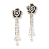 102800, FLOWER ACCENT CRYSTAL RHINESTONE WITH PEARL DROP DANGLE EARRING