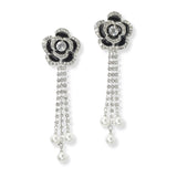 102800, FLOWER ACCENT CRYSTAL RHINESTONE WITH PEARL DROP DANGLE EARRING