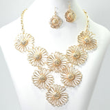 102818, DAISY FLOWER METAL STATEMENT NECKLACE