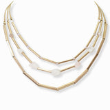 102824, SEMI PRECIOUS STONE ACCENT MULTI LAYERED NECKLACE