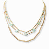 102824, SEMI PRECIOUS STONE ACCENT MULTI LAYERED NECKLACE