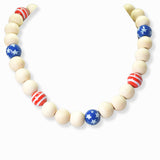 102831, AMERICAN FLAG WOOD BALL BEADED NECKLACE