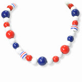 102832, AMERICAN FLAG WOOD BALL BEADED NECKLACE