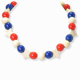 102833, STAR AMERICAN FLAG WOOD BALL BEADED NECKLACE