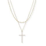 102835, CROSS PEARL ACCENT DOUBLE LAYERED NECKLACE