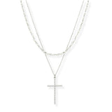 102835, CROSS PEARL ACCENT DOUBLE LAYERED NECKLACE