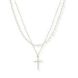 102837, CROSS PEARL STUDDED DOUBLE LAYERED NECKLACE