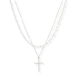 102837, CROSS PEARL STUDDED DOUBLE LAYERED NECKLACE