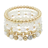 102838, SEMI PRECIOUS STONE MULTI LAYERED BEADED STRETCH BRACELET