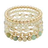 102838, SEMI PRECIOUS STONE MULTI LAYERED BEADED STRETCH BRACELET