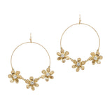 102843, TRIPLE FLOWER ROUND HOOP DANGLE EARRING