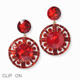 102845, ROUND RHINESTONE DANGLE CLIP ON EARRING