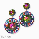 102845, ROUND RHINESTONE DANGLE CLIP ON EARRING