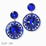 102845, ROUND RHINESTONE DANGLE CLIP ON EARRING