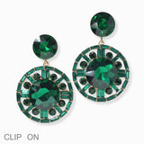 102845, ROUND RHINESTONE DANGLE CLIP ON EARRING