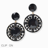 102845, ROUND RHINESTONE DANGLE CLIP ON EARRING