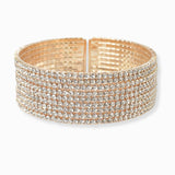 102854, 9 LINES PAVE CRYSTAL RHINESTONE STRETCH CUFF BRACELET