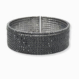 102854, 9 LINES PAVE CRYSTAL RHINESTONE STRETCH CUFF BRACELET