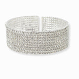 102854, 9 LINES PAVE CRYSTAL RHINESTONE STRETCH CUFF BRACELET