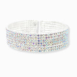 102855, 7 LINES PAVE CRYSTAL RHINESTONE STRETCH CUFF BRACELET