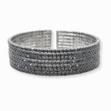 102855, 7 LINES PAVE CRYSTAL RHINESTONE STRETCH CUFF BRACELET