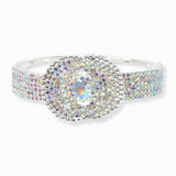 102856, DOUBLE ROUND CRYSTAL RHINESTONE HINGED BRACELET