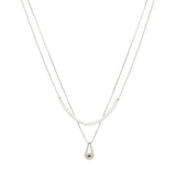 102861, TEARDROP CHARM WITH DAINTY PEARL DOUBLE LAYERED NECKLACE