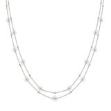 102863, DAINTY FLOWER PEARL DOUBLE LAYERED NECKLACE