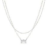 102865, GEOMETRIC GLASS STONE ACCENT DOUBLE LAYERED NECKLACE