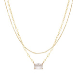 102865, GEOMETRIC GLASS STONE ACCENT DOUBLE LAYERED NECKLACE