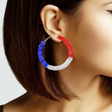 102886, AMERICAN FLAG BLING ROUND HOOP EARRING